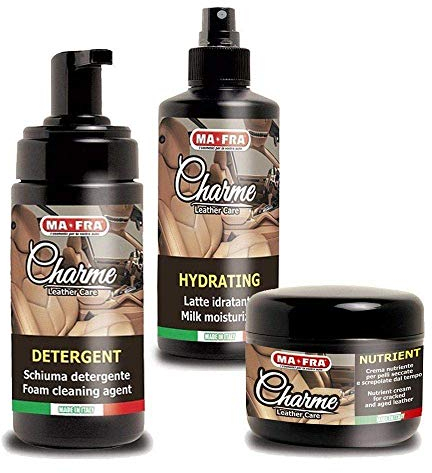 MA-FRA Kit 3 en 1 CHRAME Cuidado del Cuero - Limpieza, hidratación y nutrición Coche de cuero
