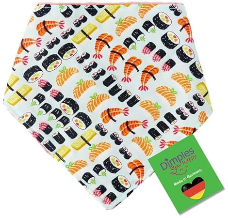 Dimples Hundehalstuch - Sushi Spass - Halstuch, Bandana, Dreieckstuch für kleine mittlere und Grosse Hunde Welpen und Katzen - Tier Besitzer Geschenk - Handgemachtes Accessoire 50cm