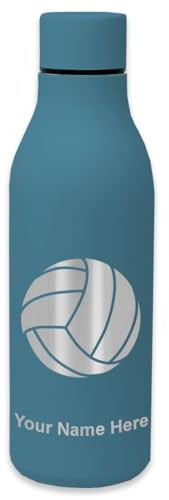 LaserGram Double Wall Stainless Steel Water Bottle, Volleyball Ball, Personalized Engraving Included (Slate Blue)