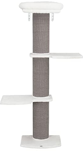 TRIXIE Kratzbaum Acadia 160 cm in weiß/grau – mehrstöckiger Katzenbaum mit gemütlichen Liegeflächen und Wandbefestigung, komfortabel & stabil – 44073
