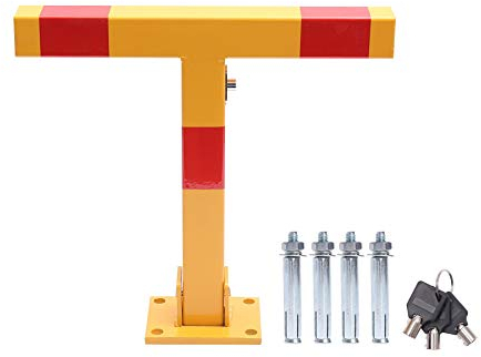 KATSU Parkplatzsperre Poller Parkpfosten T-Form für Autoparkplätze abschließbarer herunterklappbarer Parkplatz-Sperrpoller, Privater Parkplatz, gelbe und rote