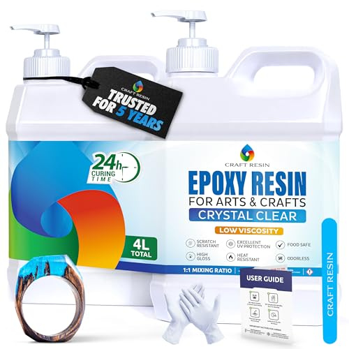 CRAFT RESIN 4L Crystal Clear Epoxy Resin Kit - Food Safe & UV Resistant for DIY Art, Wood, Jewellery Making, Coasters, Mould Casting Resin Epoxy - Low Viscosity, Self Leveling for Beginners & Pros