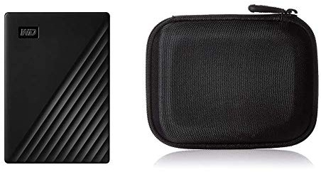 WD - My Passport 2To Noir - Disque Dur Externe Portable avec Sauvegarde Automatique et Protection par Mot de Passe & Amazon Basics Étui pour Disque Dur Portable My Passport Essentiel Noir