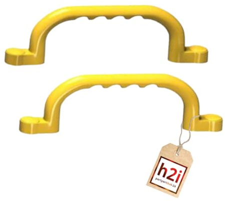 h2i Haltegriffe für Spielturm & Klettergerüst – 2 Kinder Handgriffe aus stabilem HDPE Kunststoff, wetterfest, inkl. Schrauben, für Stelzenhaus & Hochbett - gelb