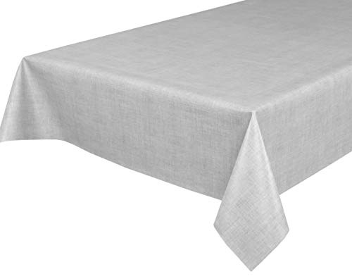 BEAUTEX Wachstuchtischdecke abwaschbar, Leinen hellgrau, Rund 140 | Wasserundurchlässiger Tischschutz mit versiegelter Oberfläche, pflegeleicht, robust und vielseitig für drinnen und draußen