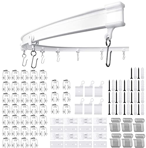 Flexible Decken-Vorhangschiene | 5-meter Gebogene Vorhangschiene mit stummen Rollen | biegbare Halterung für Duschen Erkerfenster RV Raumteiler, Weiß, Silber