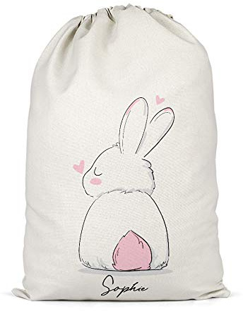 Unisex Pink Bunny Name Present Sack - Personalised Easter Gifts For Girl - Eggs Bag Gift Box, XL
