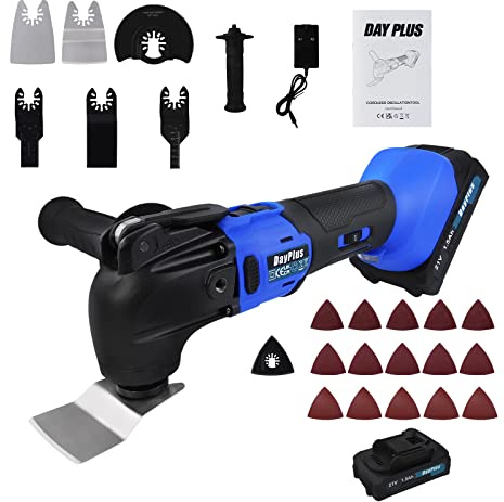 Cordless Oscillating Multi-Tool, 21V 1.5Ah Lithium-Ion Oscillating Tool, 20000rpm, 6 Speed Oscillating, 4° Oscillation Angle, Battery and with Accessory Kit Included