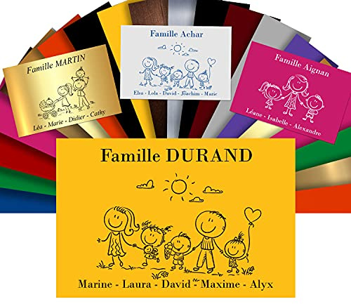 Letterbox Name Plate – Custom Family Design – PVC Adhesive Sign with Engraved Name – 12 x 8 cm – Decorative Mailbox Plate (Yellow)