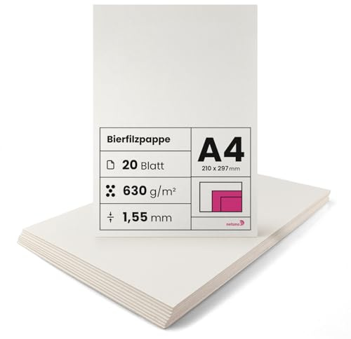 Netuno 20 Blatt Bastel-Pappe Creme-Weiß DIN A4 21 x 29,7 cm 1,55 mm 630g finnische Holzpappe zum Basteln Bierdeckel Bierfilze selbst gestalten Finnpappe basteln Buchbinderpappe Fotoalben