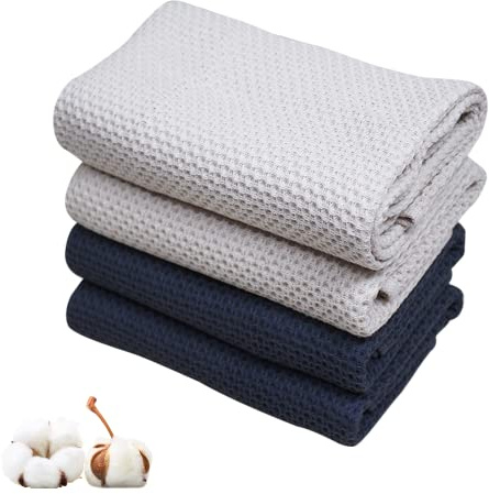 LXMOJITU 4Pack Cotton Yoga Towel(13.7 x 27.5), Gym Towel Set, Cool Waffle Pattern Towel for Neck and Face, Soft Breathable Towel for Yoga, Sports, Kitchen, Camping, Running, Workout