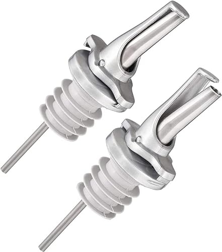 Vertedores de Botellas con Tapón Antigoteo para Alcohol, Vino y Aceite - Mantiene Los Productos Fresco, Sin Oxidación. Se Adapta a la Mayoría de las Botellas - Plata 2pk