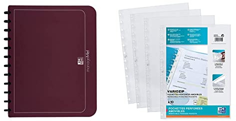 Oxford Ring-Mappe A4, manageMe, Sichtbuch mit 25 Hüllen, bordeaux, 5er Pack & Prospekthüllen A4 manageMe, glasklar, oben offen, 10 Stück, farblos