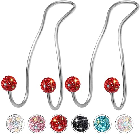 MTGOCHA Bling Handtaschenhaken für Auto-Kopfstütze, niedliche Autositz-Haken (2 Stück) | Langlebiger Edelstahl, Auto-Geldbörsenhalter, Strasssteine, Taschenhaken, Autohaken für Geldbörsen und Taschen, niedlich, rot