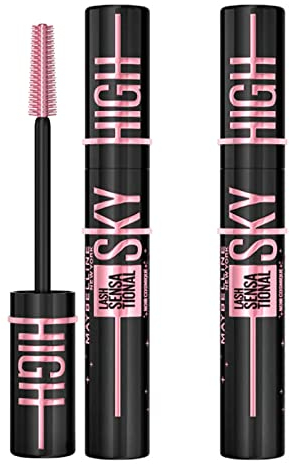 Maybelline New York Sky High Volumizing and Extension Mascara Farbe Cosmic Black mit Flexibler Bürste für Lange Definierte und Volle Wimpern – 2 Kosmetika