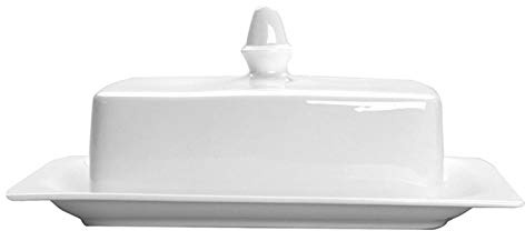 MORYEN Beurrier Plat en céramique Blanche Lisse, récipient à Beurre en Porcelaine Tendre de qualité supérieure avec Couvercle, 7,8 Pouces Plateaux