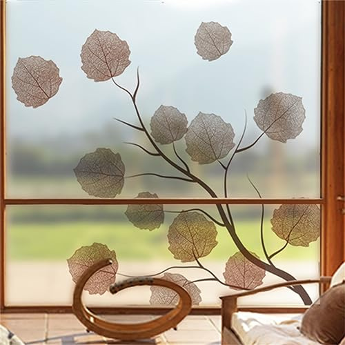Fensterfolie Braunes Ahornblatt Sichtschutzfolie Fenster Klebstofffrei Fensterfolie Blickdicht Milchglasfolie Selbstklebend Folie Fenster Sichtschutz 58x60cm/1 Pcs