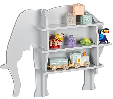 Relaxdays Kinderregal Elefant, 2 offene Fächer, grau | Kinderzimmer Regal, Bücherregal Kinder, Wand, HxBxT: 50x63,5x10 cm