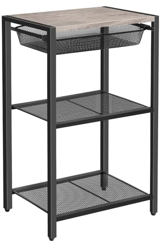 HOOBRO 28.7 Inch Tall Side Table, 3-Tier Industrial Telephone End Table with Adjustable Metal Mesh Basket, Desk Side Table with Storage Shelves, for Living Room, Bedroom, Office, Greige BG06DH01
