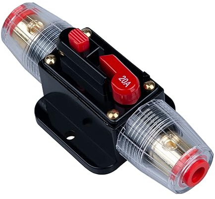 20A AMP-Schutzschalter 20A Inline-Sicherungshalter Inverter Block DC 12V-24V Volt Manuelle Rückstellung für Auto Automotive Marine Boot Audio Solar System Schutz