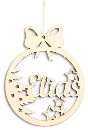 KS Laserart - Personalisierte Weihnachtskugel aus Holz mit Namen - Weihnachtsschmuck Ornament Weihnachtsbaum Dekoration - Geschenk Weihnachten (Motiv 06)
