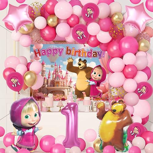 78 Pcs Mascha Geburtstag Deko, Ballon, Luftballons, Party Dekoration, 1 Jahre Luftballons