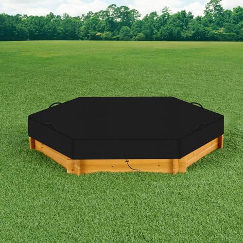 YBYHFAA Hexagon sandkasten Abdeckung, 600D Oxford-Stoff Sandkasten Abdeckplane,Schutzabdeckung für Sandkastenpool den Außenbereich, mit Kordelzug,wasserdicht und UV-beständig (Black,180 * 150 * 20CM)