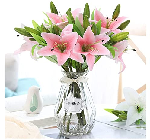 Kunstblumen Deko Kunstblumenstrauß Künstliche Lilie Blumen Gefälschte Blumen mit Vase Real Touch Blumen Blumenstrauß for Hochzeit Haus Garten Hotel Dekoration Künstliche Blumen ( Color : Light Pink )