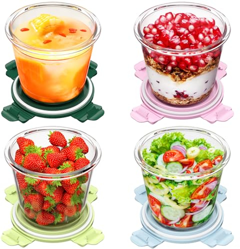 Winproper 4 Pack Glass Meal Prep Containers with Airtight Lids, Leak-proof Round Storage Containers Set, Reusable Glass Soup Containers Overnight Oats Containers for Leftover, Soup, Fruit