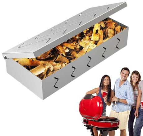 Caja de ahumado para barbacoa, caja de ahumado para astillas de madera - Contenedor de astillas de madera para | Caja de ahumado para barbacoa de acero inoxidable, 22x10cm, para mejorar la