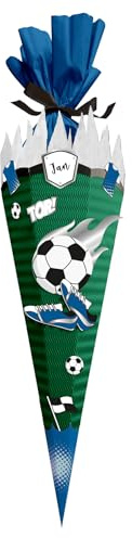 itenga Bastelschultüte Fussball - SCHULTÜTEN Bastelset FUSSBALL BLAU WEISS 68cm - 3D Wellpappe - für Fussball Fans in den Farben deines Lieblingsvereins (Schultüte grün)