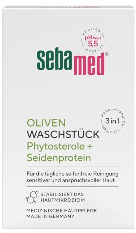 Sebamed Oliven Waschstück 150 g, für die tägliche seifenfreie Reinigung sensitiver und anspruchsvoller Haut, zur Hand-, Gesichts- und Körperreinigung geeignet