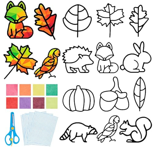 IWTBNOA Herbst Basteln Kinder, 12 Stück Vorlagen, Bastelsets, Fensterbilder, Kränze, Herbstdekoration für Kinder und Halloween