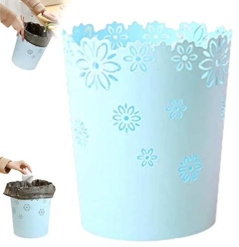 Liummrcy 7,5 Zoll Großer Hohler Papierkorb aus Kunststoff - Runder Mülleimer Mit Blumenspitze für Schlafzimmer, Badezimmer, Küche und Büro, M, Blau