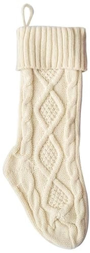 Hrlace Große Weihnachtsstrumpf 46cm Gestrickte Geschenktaschen Nikolausstiefel Weihnachtssocken Kamin Hängende Strümpfe Wollsocken Dekoration für Familienurlaub, Weihnachtsfeier, 1 Stück weiß
