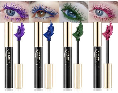 Riroenst Farbige Mascara-Sets, 4 Stück, bunte Wimperntusche, voluminöse Wimpern, schnell trocknend, langanhaltend, charmant, vegan