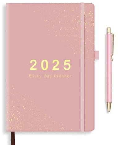 BELIAYAS Terminkalender 2025 A5, Terminplaner Softcover mit PU-Leder, 12-Monate-Kalender (Jan.2025-Dez.2025) mit 1pcs Schwarzer Kugelschreiber(1.0mm), 3 Seiten für 1 Woche, 156 Seiten, Rosa