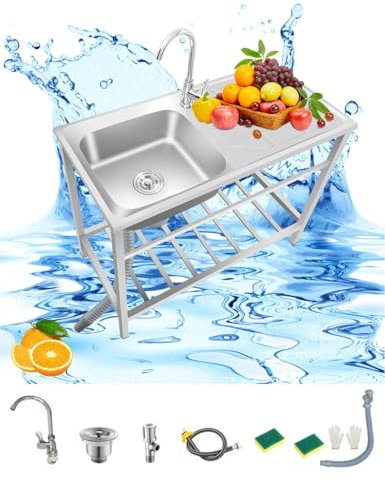 Catering Lavello in Acciaio Inox Lavello Cucina Lavello Portatile Commerciale Multiuso Lavatoio da Esterno con Rubinetto Piedistallo Cucina Professionale Lavandino per Giardino da Campeggio