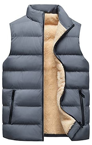 KONG JIMFAN Sale Angebote Herren Steppweste Warm Bequeme Weste Herren Stehkragen Sportwesten Outdoor Jacke Übergangswesten Für Männer Einschubtaschen Ärmellos Jacke Daunenjacken(Grau,XXL)
