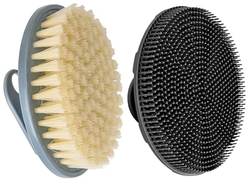INNERNEED Food-grade Weich Silikon Körperpeelingbürste with PP Peeling Bürs | Handgerät Tiefenreinigung Duschbürste Scrub for Body Wash, Cellulite Reduction, Massage, Pack of 2