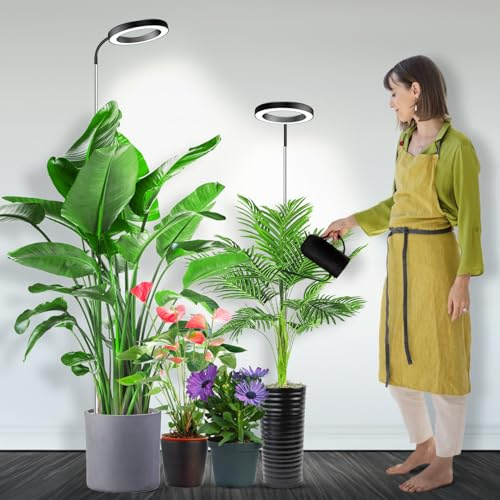 Garpsen LED Pflanzenlampe, Vollspektrum mit Schwanenhals, 2er-Pack | 6000K-Wachstumslampen für Zimmerpflanzen, 3 Farbmodi, 5 Dimmstufen, 6/12/16-Stunden-Timer, Steckversion