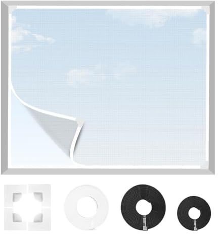 Fliegengitter Fenster Magnet, 120 x 130 cm Insektenschutz Fenster, Moskitonetz Fenster Ohne Bohren, Fliegennetz Fenster DIY Verstellbares Magnetisches Fliegengitter mit feinem Glasfaser-Mesh, Weiß