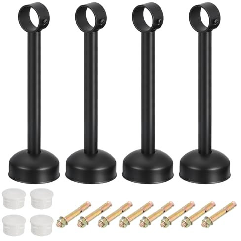 QUARKZMAN 4 Set Supporto Bastone Tenda Soffitto, Adatto a Tubo 32mm/1.26 Lunghezza 250mm/9.84 Ganci Asta Bastoni per Tende Acciaio Inossidabile per Pareti Armadio Tubo Asta Tenda, Nero