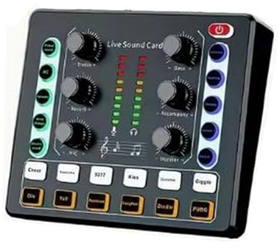 Mixeur audio, interface audio avec mixeur DJ, effets de carte son en direct et changeur de voix, équipement de studio de production de podcast, parfait pour Tiktok YouTube Karaoké Live Streaming