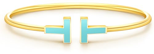 VIVILE Edles Türkis Armreif Gold,Edelstahl Armband Damen,Buchstabe T Sterling Silber 925 Armbänder,Dupes,Ideal Geschenk für Frauen，Mode Schmuck