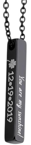 Generico Collana Unisex Personalizzabile con Incisione – Ciondolo Rettangolare in Acciaio Inossidabile – Frasi Motivazionali o Testo a Scelta – Colori Oro, Argento, Oro Rosa, Nero (Nero)