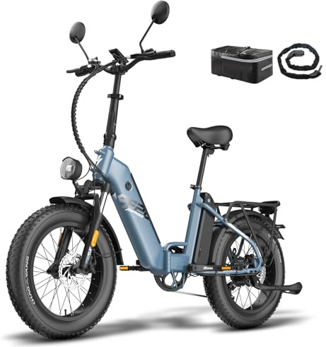 Fafrees FF20 Polar E-Bike Klapprad Elektrofahrrad 20 * 4.0 Zoll, 250W 25km/h Fatbike Doppelbatterie 24Ah/26.8Ah, E Bike Herren Reichweite bis 110-170km, Mountain E-Fahrrad Damen (24Ah Akku, Blau)
