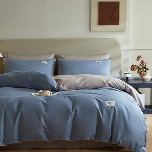 JIANINGHOME Juego de funda de edredón de 220 x 240 cm + 2 fundas de almohada, azul-3, funda de edredón de algodón, juego de ropa de cama suave de fácil cuidado
