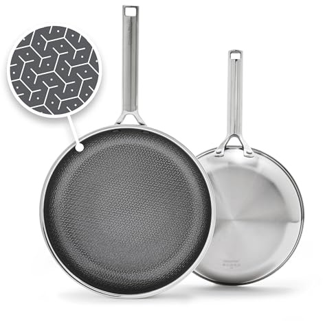 GreenPan Hybrid 9.5” & 11” Nonstick Stainless Steel Frying Pan Set, APEX Tri-Ply Thermobond PFAS-Free Ceramic Skillets, Induction & All Cooktop Compatible, Oven Temp to 850°F, Dishwasher Safe, Silver