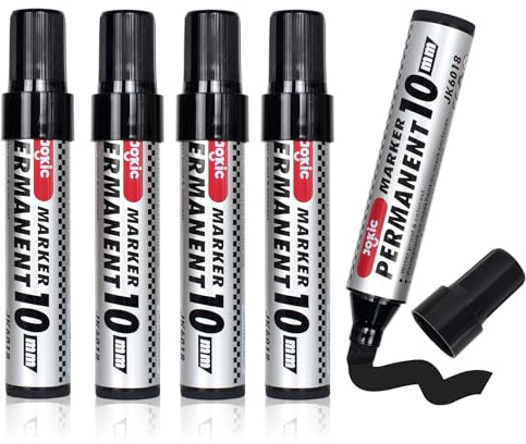 Alyxen 5 Stück Permanentmarker Schwarz, Dicke Keilspitze 2-10 mm Permanent Marker, Wasserfest Schnell-trocknend Multimarker Universalstift für Karton, Kunststoff, Holz, Metall, Glas, Stein, Leinwand